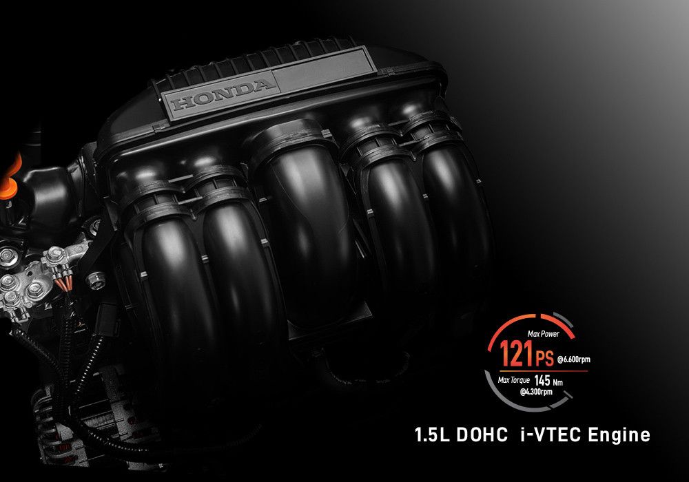 1.5L DOHC i-VTEC Engine
Rasakan performa tinggi dari Honda City Hatchback RS, yang mampu menghasilkan akselerasi yang lebih responsif serta keseruan berkendara yang lebih optimal.
Dengan didukung tenaga 121 PS pada 6.600 rpm, serta torsi maksimal 145 Nm pada 4.300 rpm dukung pengalaman berkendara yang semakin menyenangkan.