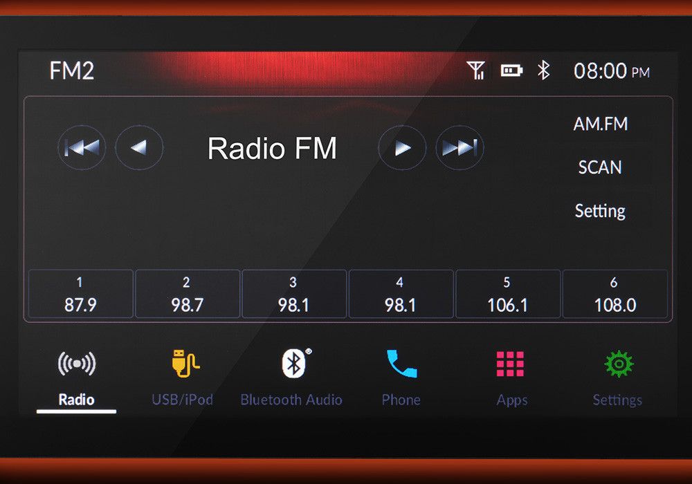 AM/FM Radio
Sistem audio video touchscreen 8” kapasitif baru berdesain floating yang mampu memutar berbagai format musik seperti AM/FM Radio, MP3/WMA, iPod atau iPhone, Android melalui USB Port, AUX-In Port, Bluetooth dan Smartphone Connection.