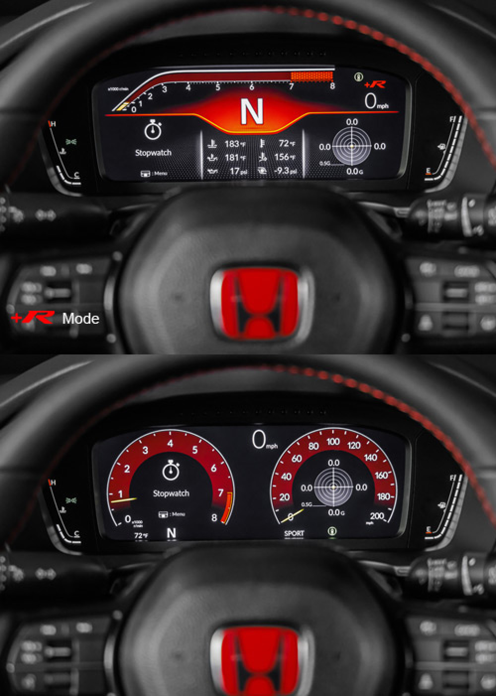 10.2” Interactive TFT Meter Cluster
Tampilan layar yang eksklusif dengan sentuhan warna merah untuk +R mode dirancang untuk memberikan pengalaman berkendara yang lebih sporty saat Anda berada di dalam kabin. Layar ini dapat menampilkan beragam informasi sesuai dengan preferensi Anda, seperti suhu pada pendingin mesin, suhu pada oli mesin, steering angle, tekanan pada rem, yaw rate dan lainnya.
Interactive TFT Meter Cluster selebar 10,2 inci berfungsi untuk menyajikan informasi penting tentang mobil Anda selama perjalanan. Mulai dari informasi sistem mobil Anda, titik optimal perpindahan gigi, hingga hiburan saat berkendara. Semuanya dapat diatur lewat satu sentuhan, yang berada di tombol kemudi mobil Anda.